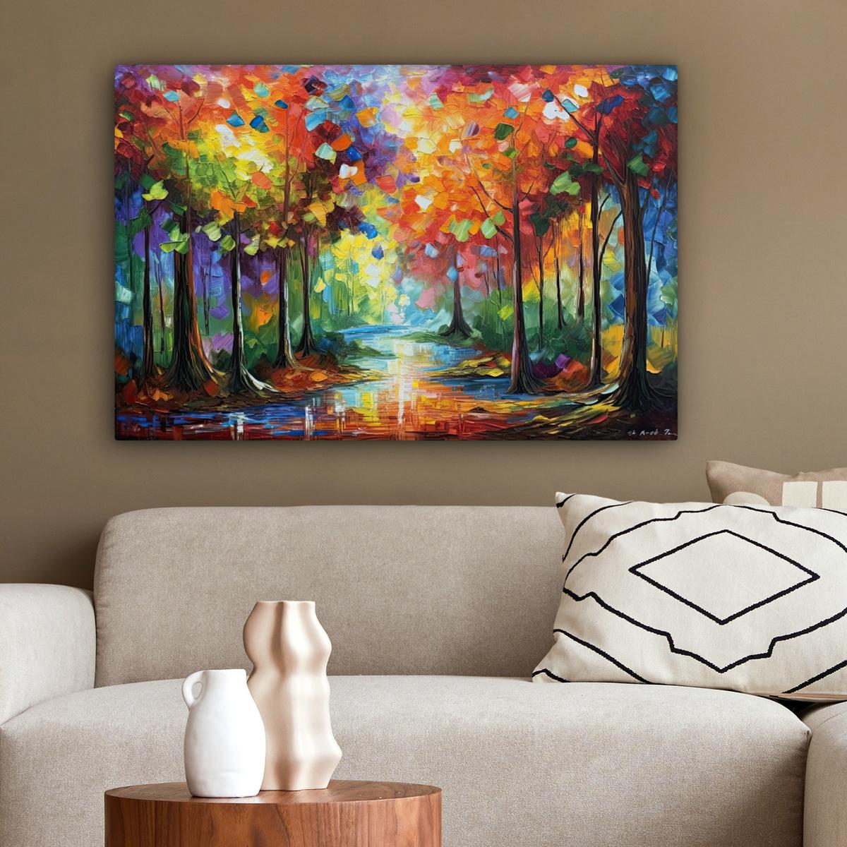 LEINWANDBILD Landschaft - Wald - Farben - Natur Wanddeko 90x60 cm - Multicolor, Textil (90/60cm) - MuchoWow