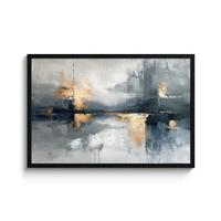 POSTER MIT RAHMENGERAHMTES BILD Kunst - Grau - Gold - Abstrakt 90x60 cm - Dunkelgrau, Papier (90/60cm) - MuchoWow