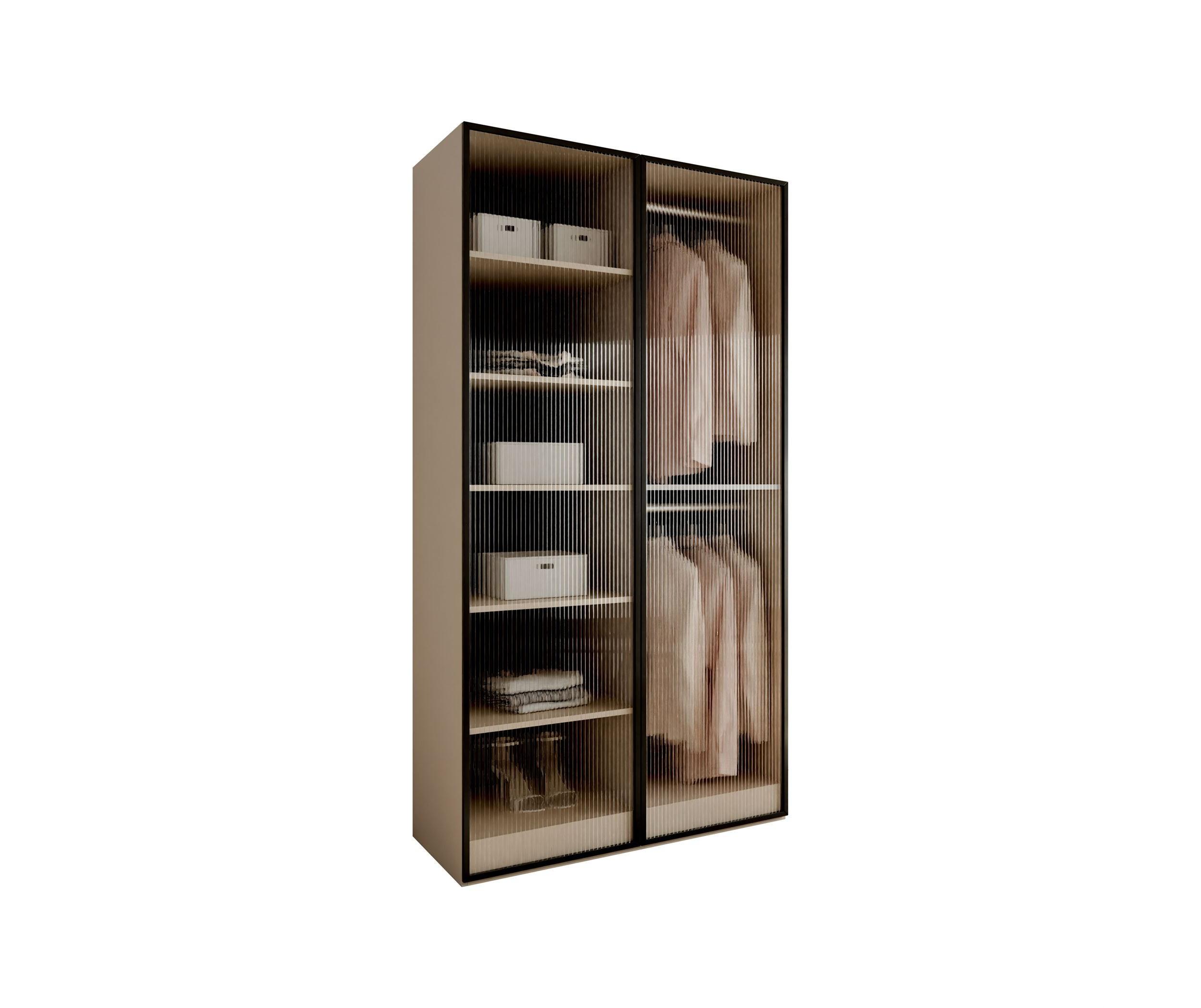 KLEIDERSCHRANK SANDBOX KASHMIR 100 101/49/200 cm Kaschmir / geriffeltes Glas mit LED 4 Zusatzböden - Kaschmir/Transparent, Holzwerkstoff/Kunststoff (101/200/49cm) - Lookway