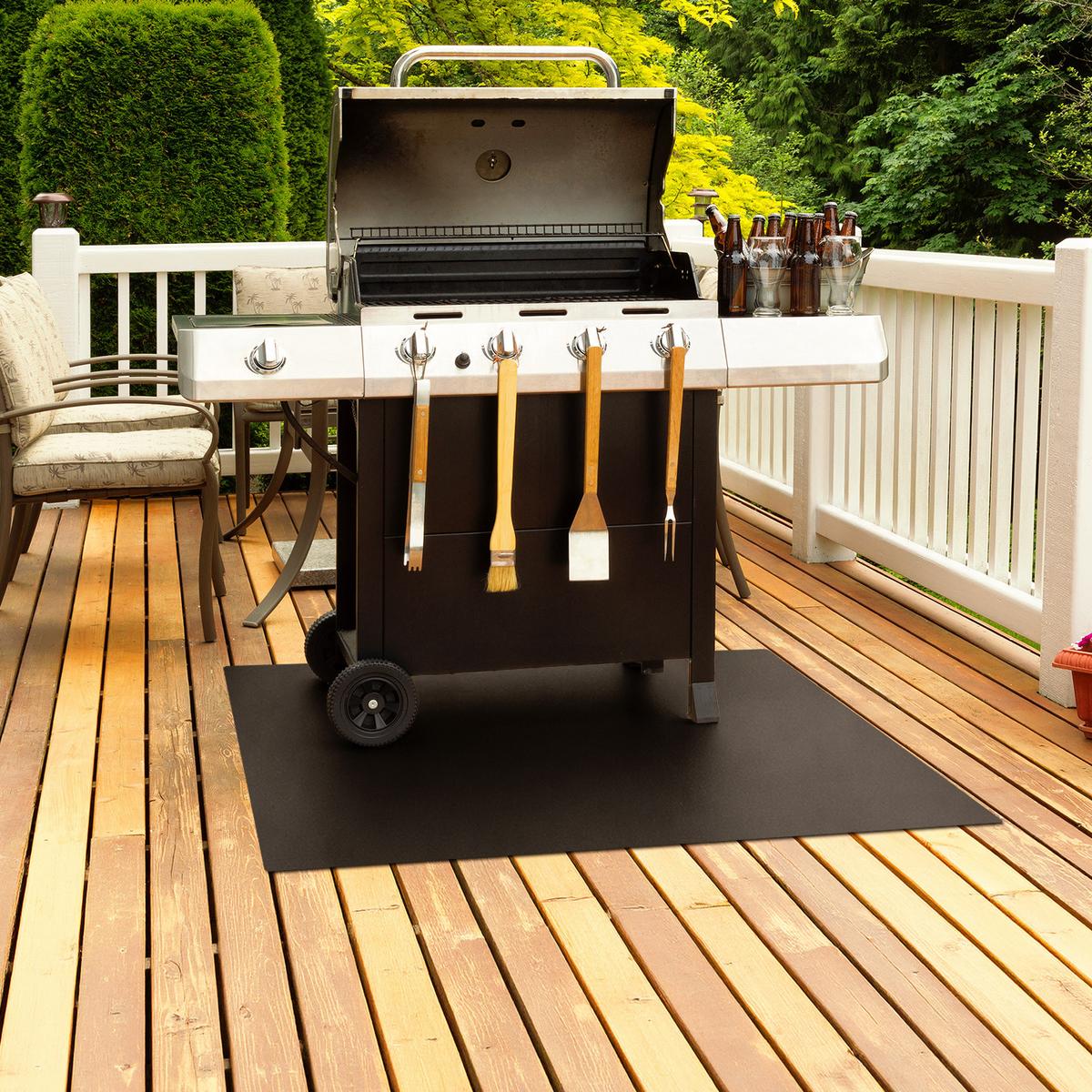 GRILLUNTERLAGE Bodenschutzplatte Metall Schwarz 100x70 cm - Schwarz, Metall (100/70/0.1cm) - TULUP