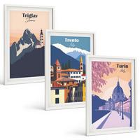 BILDER SET 3er Set - 40x60 cm Weißer Rahmen - Retro-Illustrationen zur Bergarchitektur - Weiß, Kunststoff (40/60cm) - TULUP