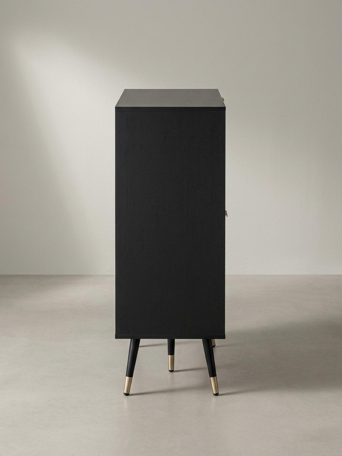 SIDEBOARD – Schwarz/Eiche-Dekor, 77x97x40 cm, mit Türen, Schubladen, Regal, Metallbeine - Goldfarben/Schwarz, Holzwerkstoff/Metall (77/97/40cm) - KADIMA DESIGN
