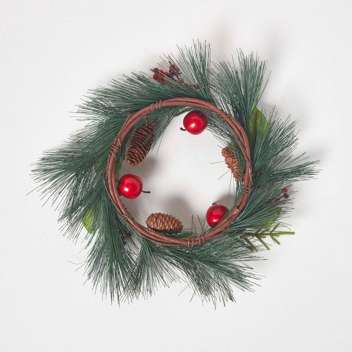 WEIHNACHTSKRANZ Äpfel & Zapfen, 50 cm - Grün, Kunststoff (15/50/50cm) - Homescapes