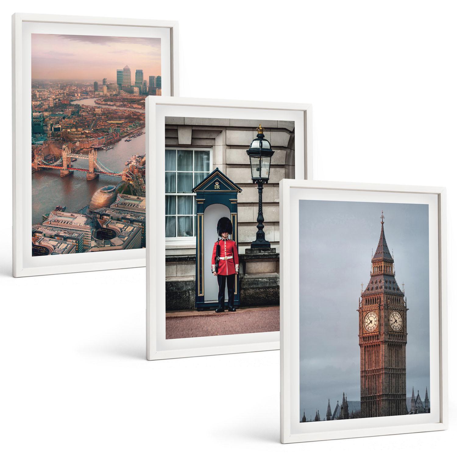 BILDER SET 3er Set - 40x60 cm Weißer Rahmen - London Bridge Guardian Big Ben - Weiß, Kunststoff (40/60cm) - TULUP