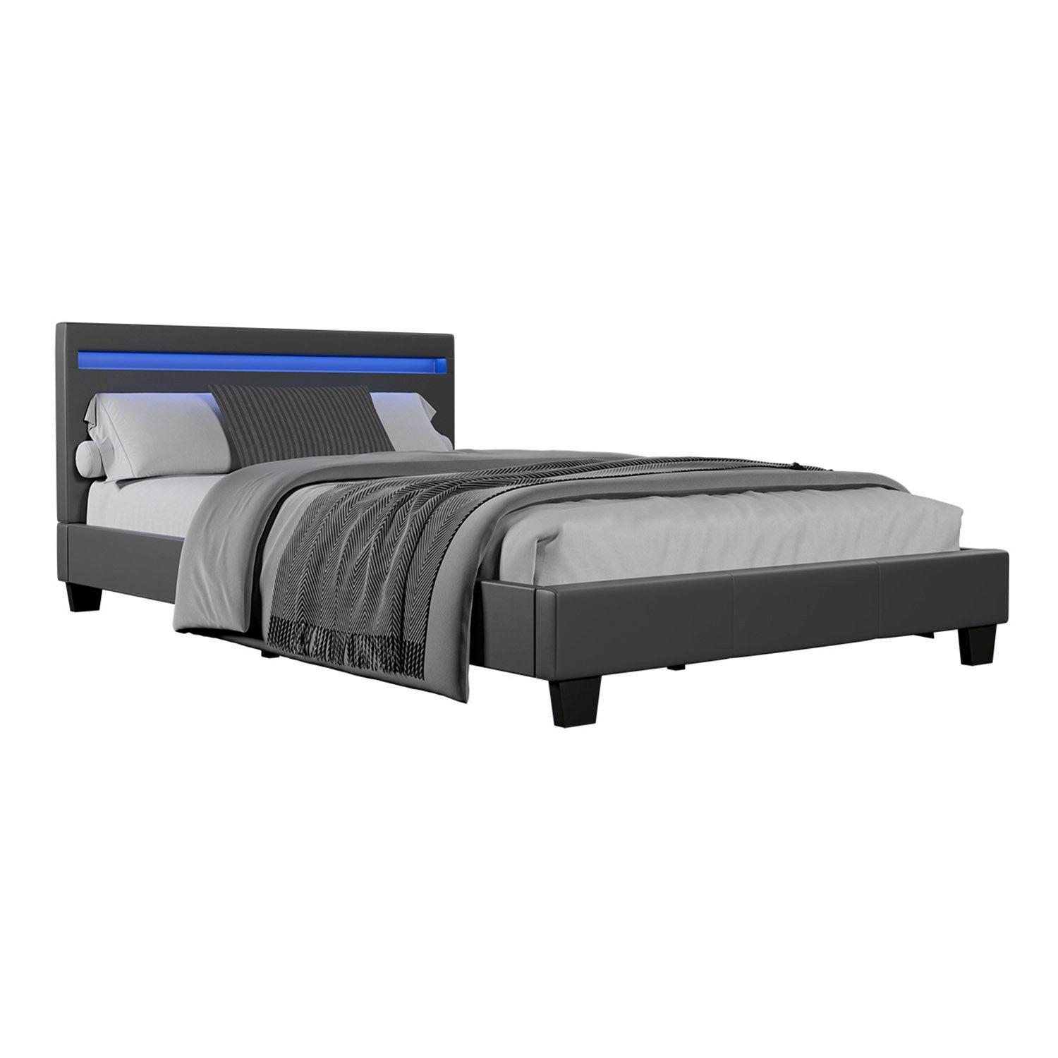 POLSTERBETT Paris mit Matratze und LED dunkelgrau 120x200cm - Grau, Textil (120/200cm) - Juskys