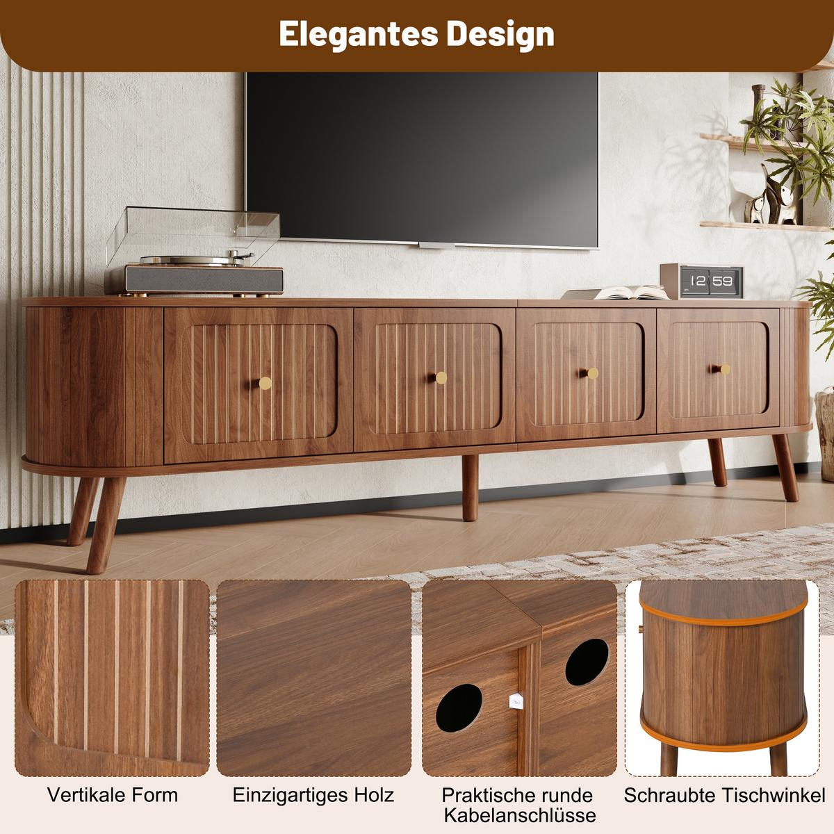 TV LOWBOARD Spiegel Holzoptik Hochschrank Stauraum - Walnussfarben, Holzwerkstoff (180/47/38cm) - Urban Meuble