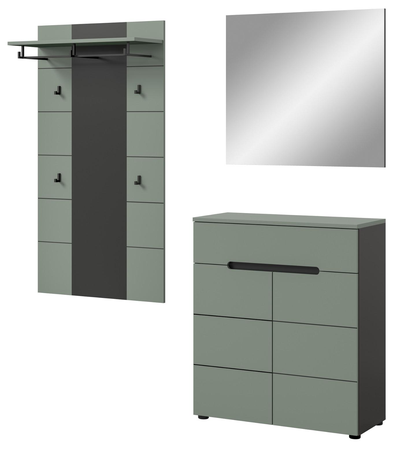 GARDEROBEN-SET 3-teilig Salbei grün, grau 175 cm, Flurgarderobe mit Soft-Close - Salbeigrün/Schwarz, Holzwerkstoff/Kunststoff (175/190/37cm) - Inn.Furn