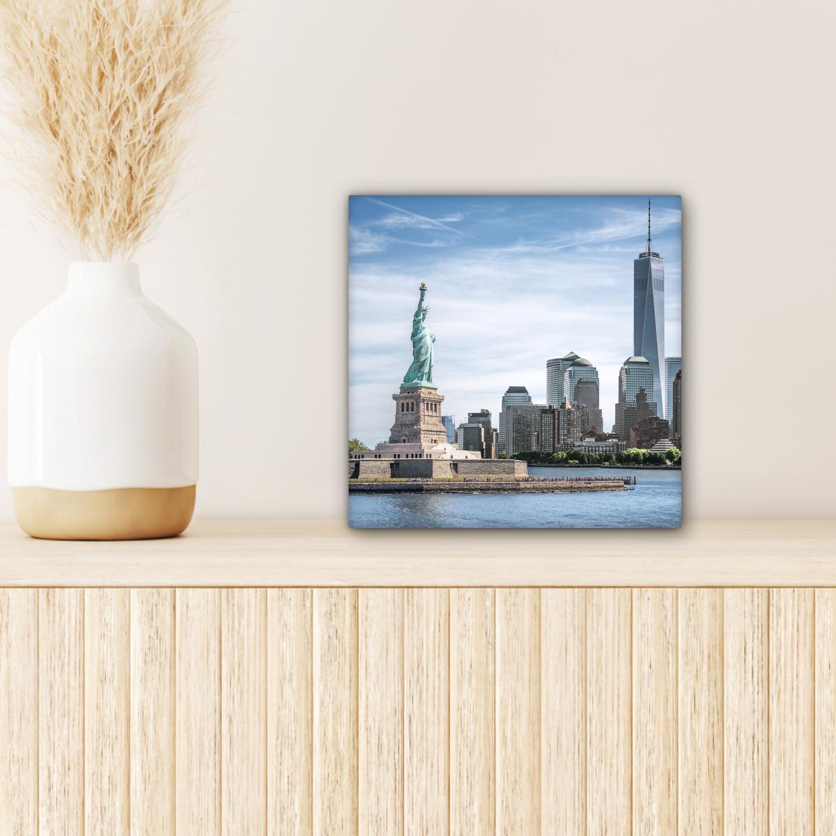 LEINWANDBILD New York - Freiheitsstatue - Wasser Deko Wohnzimmer 20x20 cm - Hellblau, Textil (20/20cm) - MuchoWow