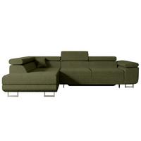 ECKSOFA mit Schlaffunktion und Bettkasten GUSA-L 272x202x107 cm Grün Bouclé - Silberfarben/Grün, Holzwerkstoff/Textil (202/272cm) - ALTDECOR
