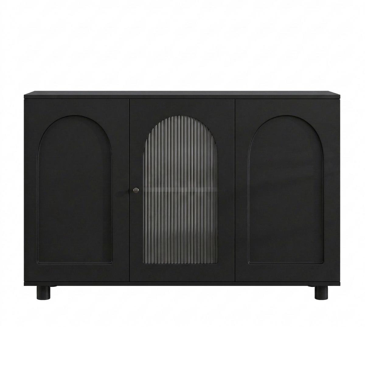 SIDEBOARD 120 cm Schwarz MDF mit Glastür, Push-to-Open und verstellbaren Regalen - Schwarz, Holzwerkstoff (120/78.5/40cm) - Urban Meuble