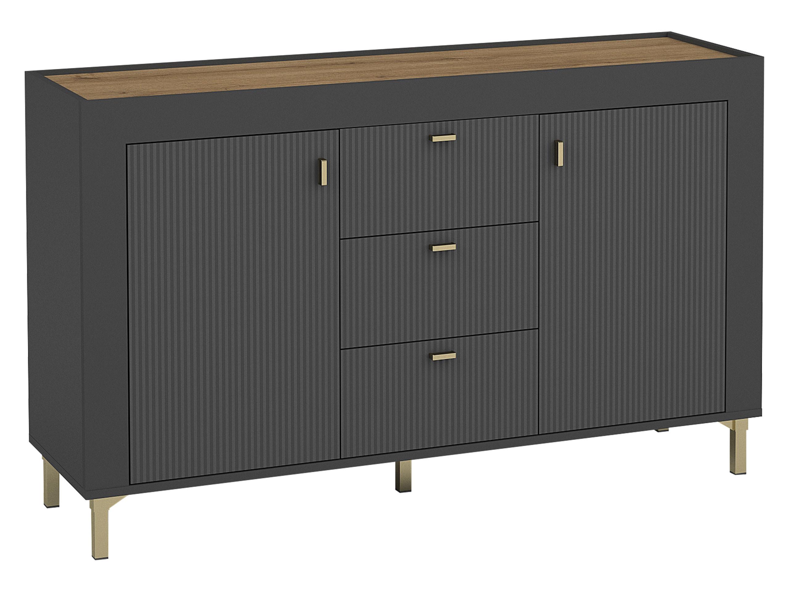 KOMMODE Mossa 2D3S MO06 - Goldfarben/Schwarz, Holzwerkstoff/Kunststoff (138/84/40cm) - MIRJAN24