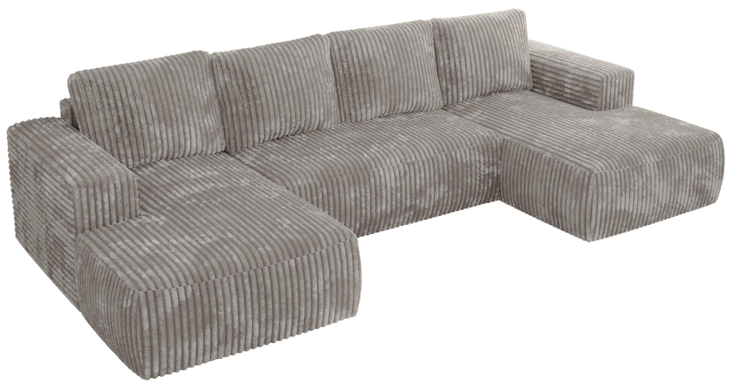 WOHNLANDSCHAFT TRENTINO U Hellgrau Cord - Hellgrau/Schwarz, Kunststoff/Textil (334/91/163cm) - MKS