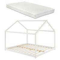 HAUSBETT Cerro mit Matratze - Weiß, Holz/Textil (160/200cm) - [en.casa]