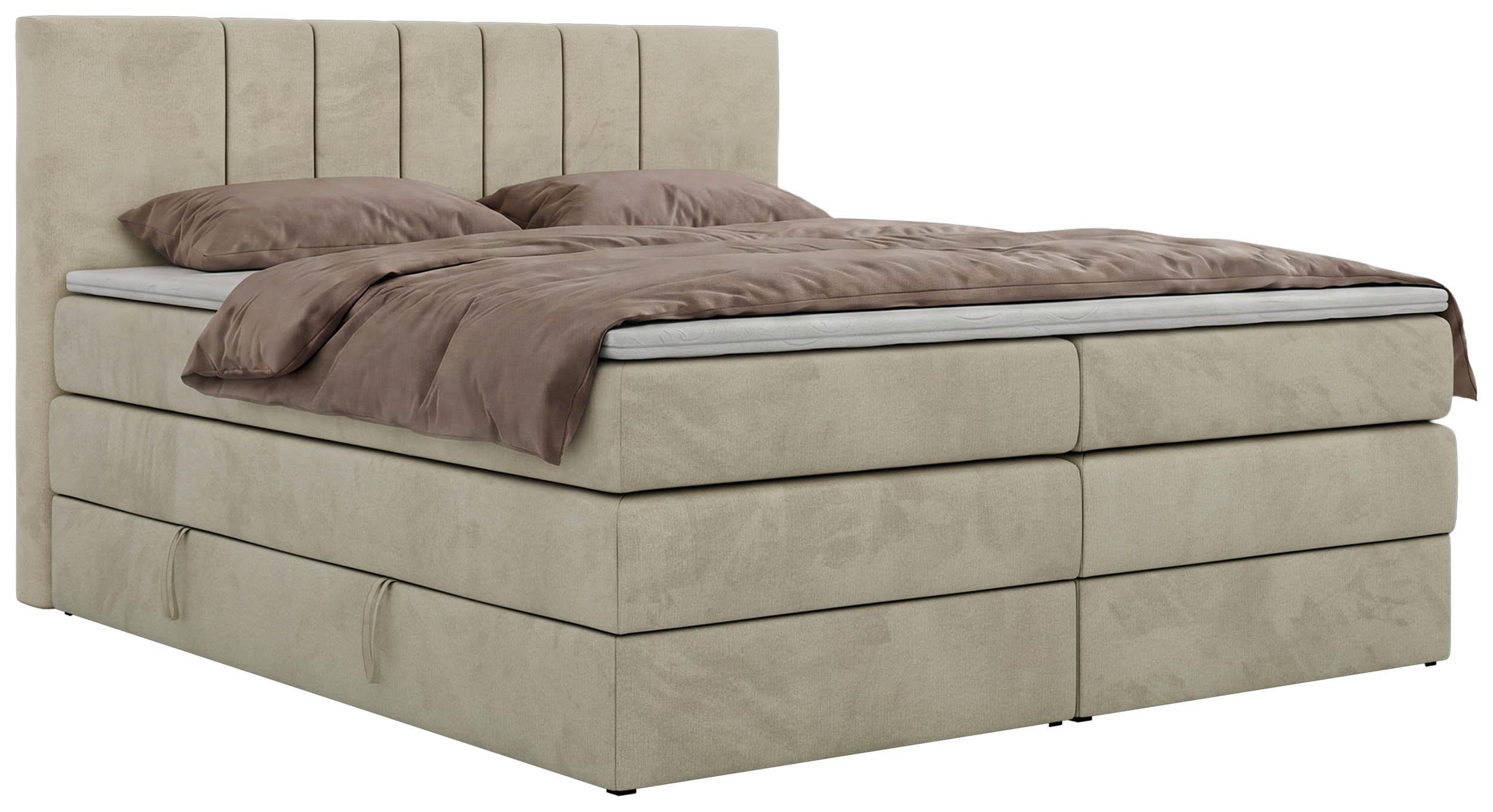 BOXSPRINGBETT INERO KING 200/200 - Beige Velvet - Topper T25 - H4 - Beige/Schwarz, Kunststoff/Textil (200/200cm) - MKS
