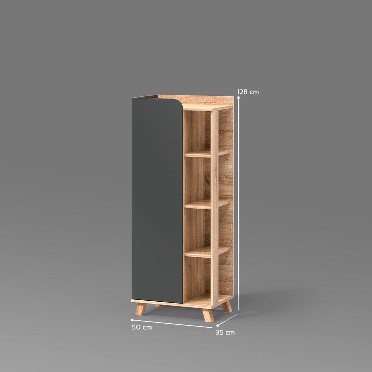 MIDISCHRANK Marano Anthrazit 50 x 128 cm mit Tür und offenen Fächern - Anthrazit, Holzwerkstoff (50/128/35cm) - Livinity®