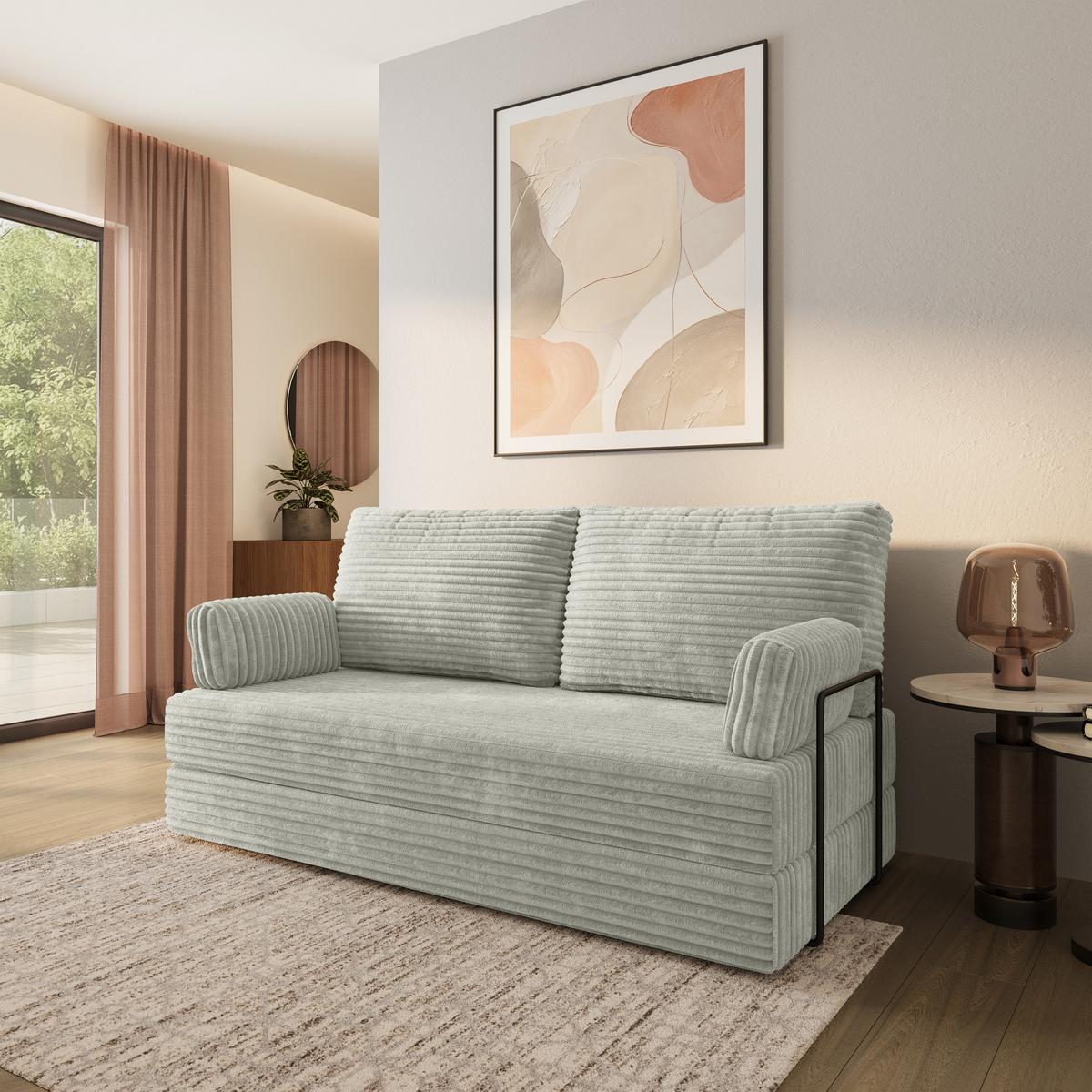 BETTSOFA SILAR aus Schaumstoff Kordstoff Hellgrau Schlaffunktion - Hellgrau, Textil (170/86/80cm) - MASSENO