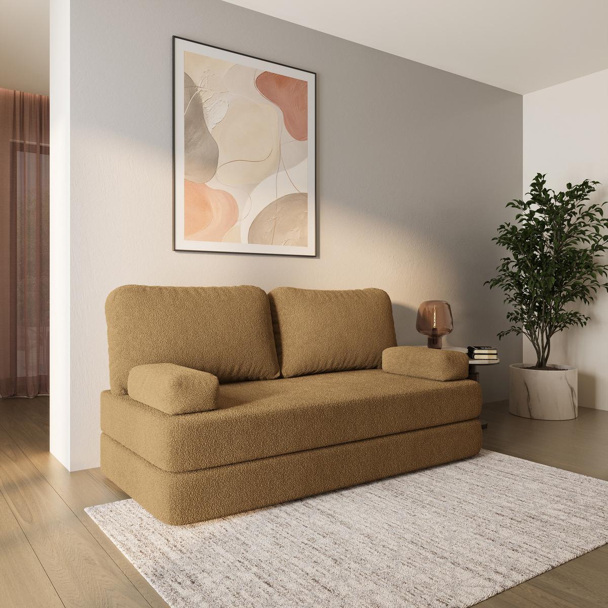 BETTSOFA NIKSI aus Schaumstoff Bucle-Stoff Orange Schlaffunktion - Gelb, Textil (170/86/80cm) - MASSENO