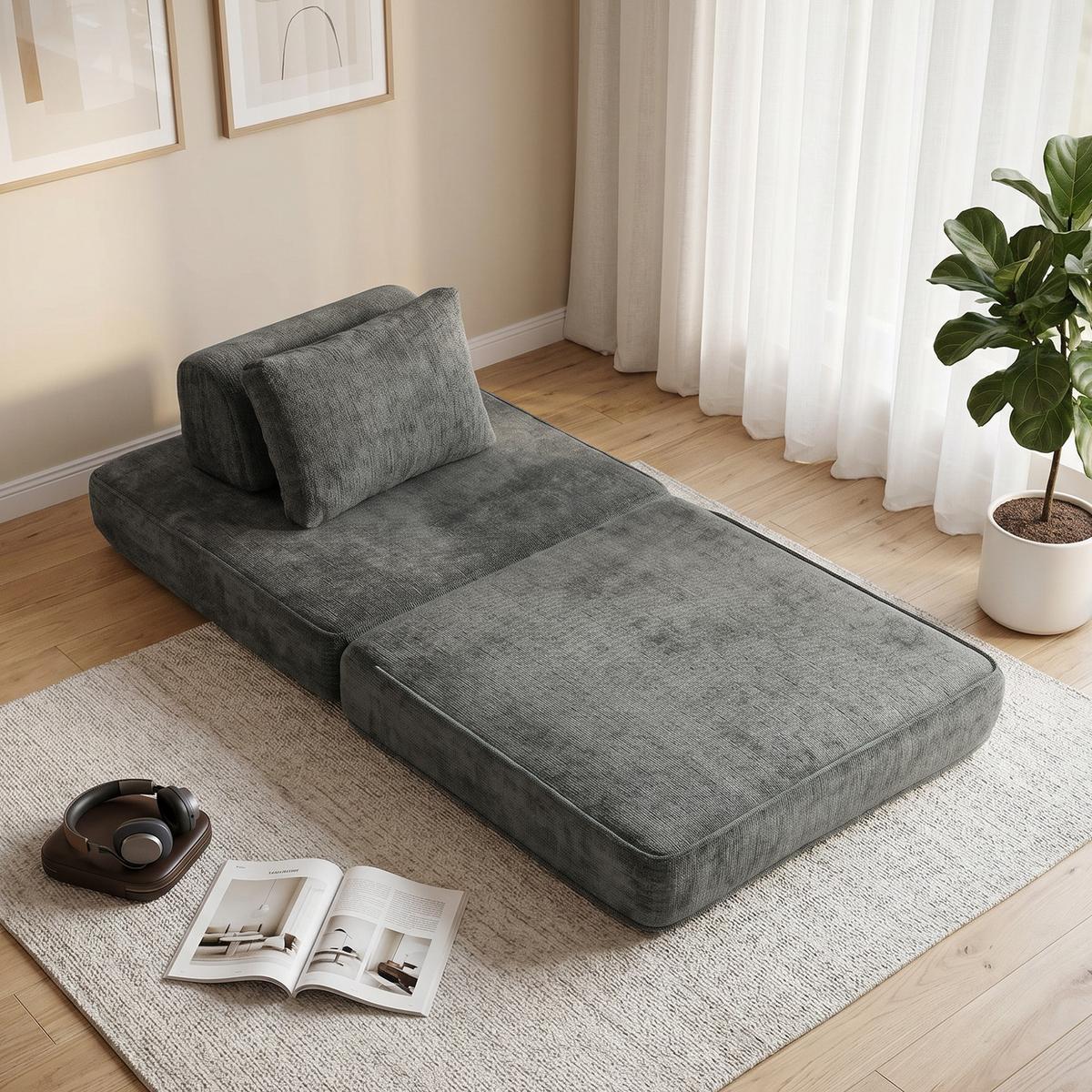 BODENSESSEL Chenille Grau - Grau, Textil (97/70/97cm) - HOMCOM
