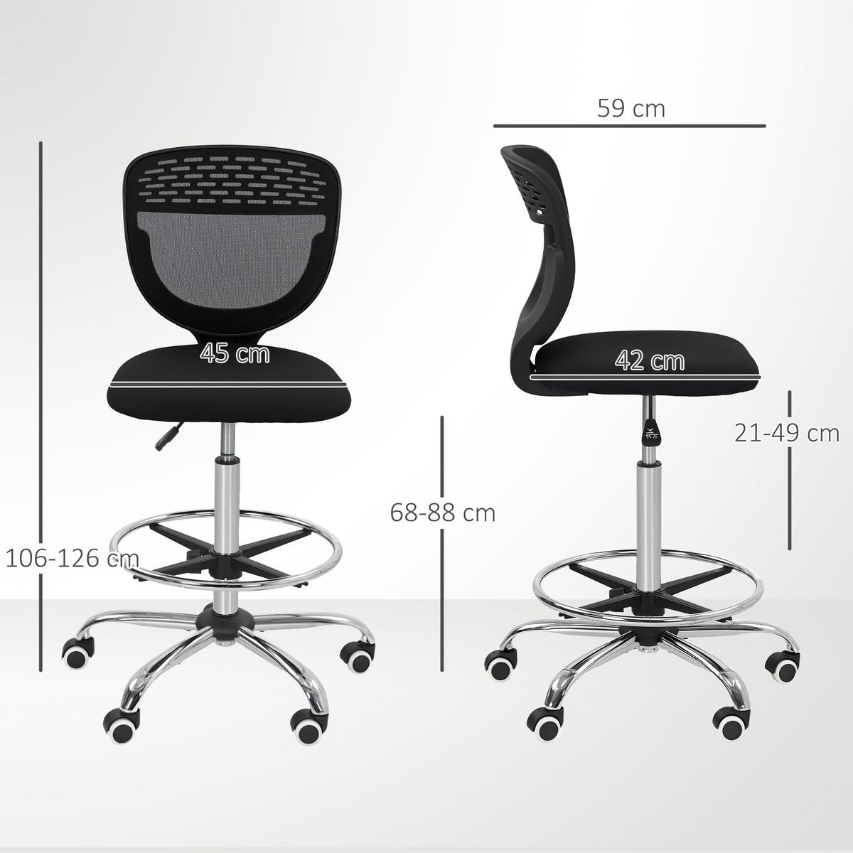 BÜROSTUHL Ergonomischer Schreibtischstuhl mit verstellbarer Fußring Schwarz - Schwarz, Kunststoff (59/126/59cm) - Vinsetto