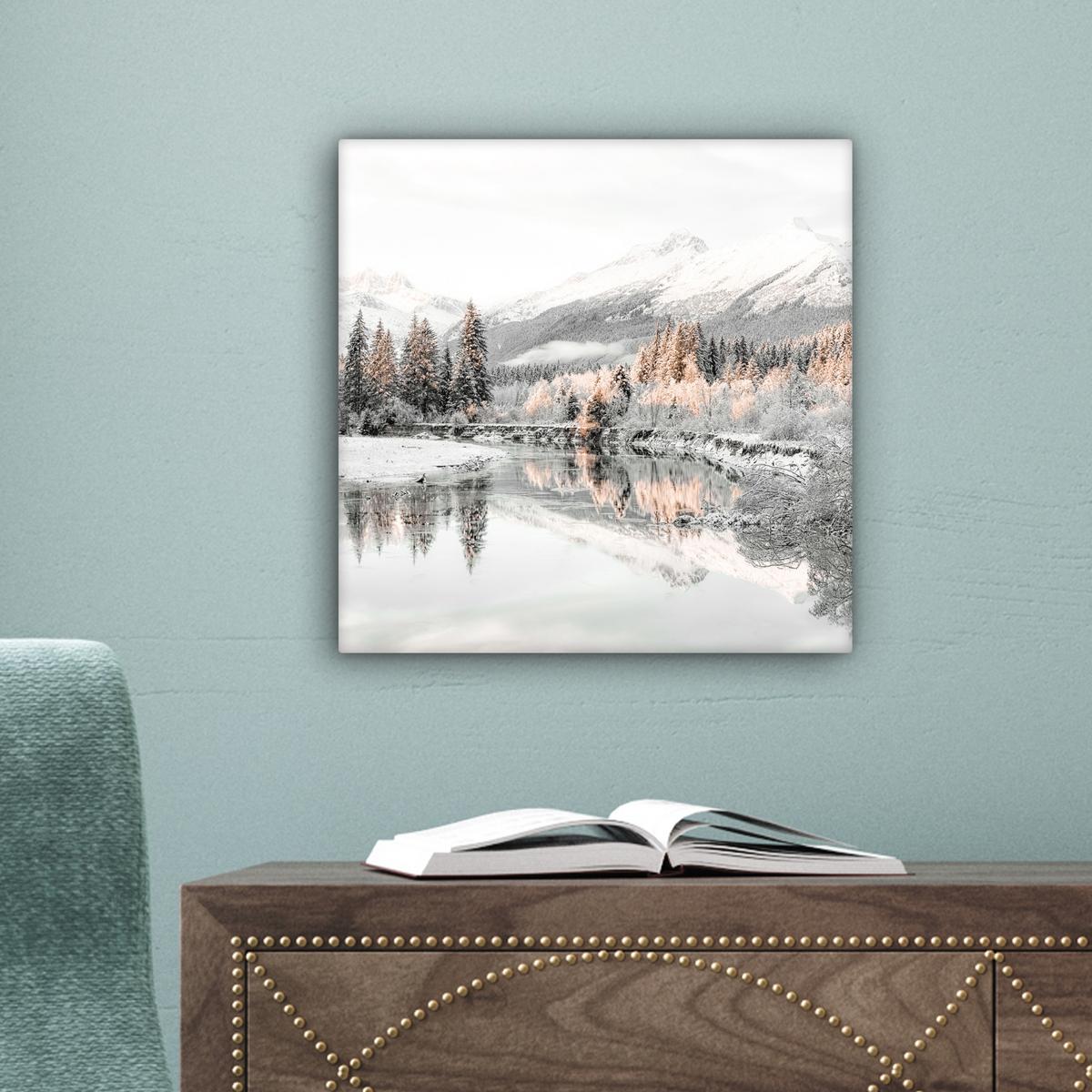 LEINWANDBILD Natur - Winter - Bäume - Berge - Schnee Deko Wohnzimmer 20x20 cm - Weiß Hochglanz, Textil (20/20cm) - MuchoWow
