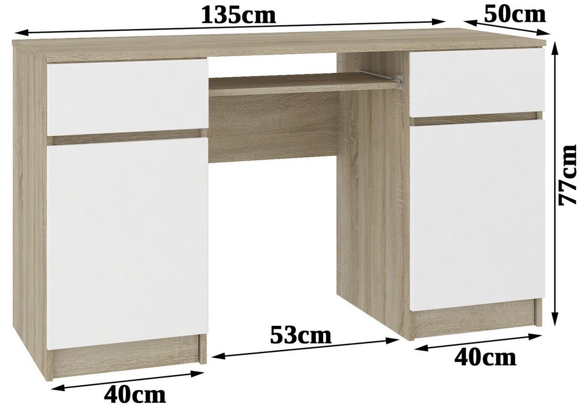 SCHREIBTISCH Eiche Sonoma, Weiß 77/135/50 - Weiß/Sonoma Eiche, Holzwerkstoff (90/50/77cm) - RAUMHIRSCH FURNITURE
