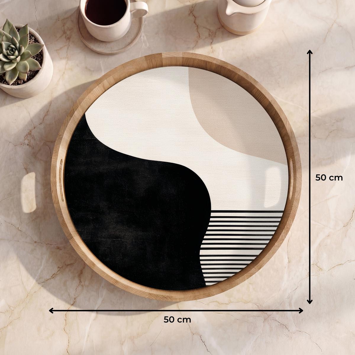 TABLETT Abstrakt - Japandi - Beige - Modern 50x50 cm - Schwarz, Holz (50/5/5cm) - OnlyWow