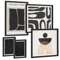 BILDER SET 5er Set - 50x50 cm & 20x30 cm & 40x60 cm Schwarzer Rahmen - Abstrakte Marmorformen - Schwarz, Kunststoff (40/60cm) - TULUP