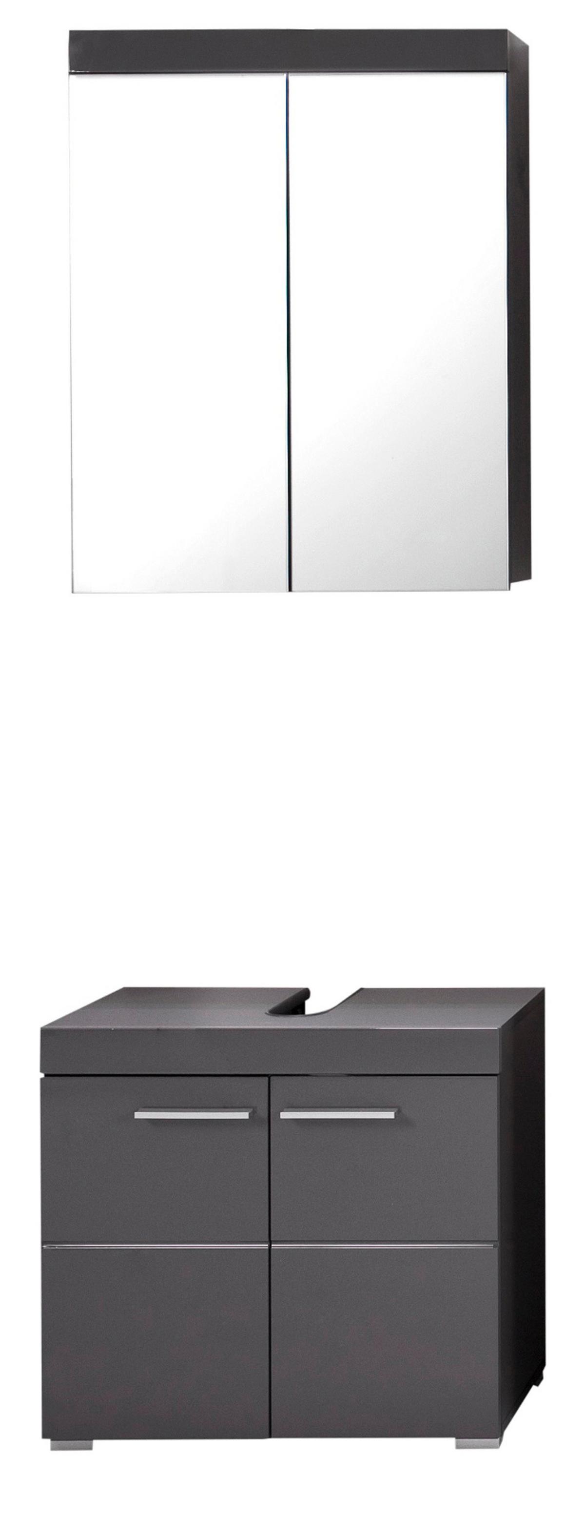 BADMÖBEL-SET grau Hochglanz 2-teilig 60 x 190 cm, Badkombnation in modernem Design - Grau, Glas/Holzwerkstoff (60/77/17cm) - Top.Furn