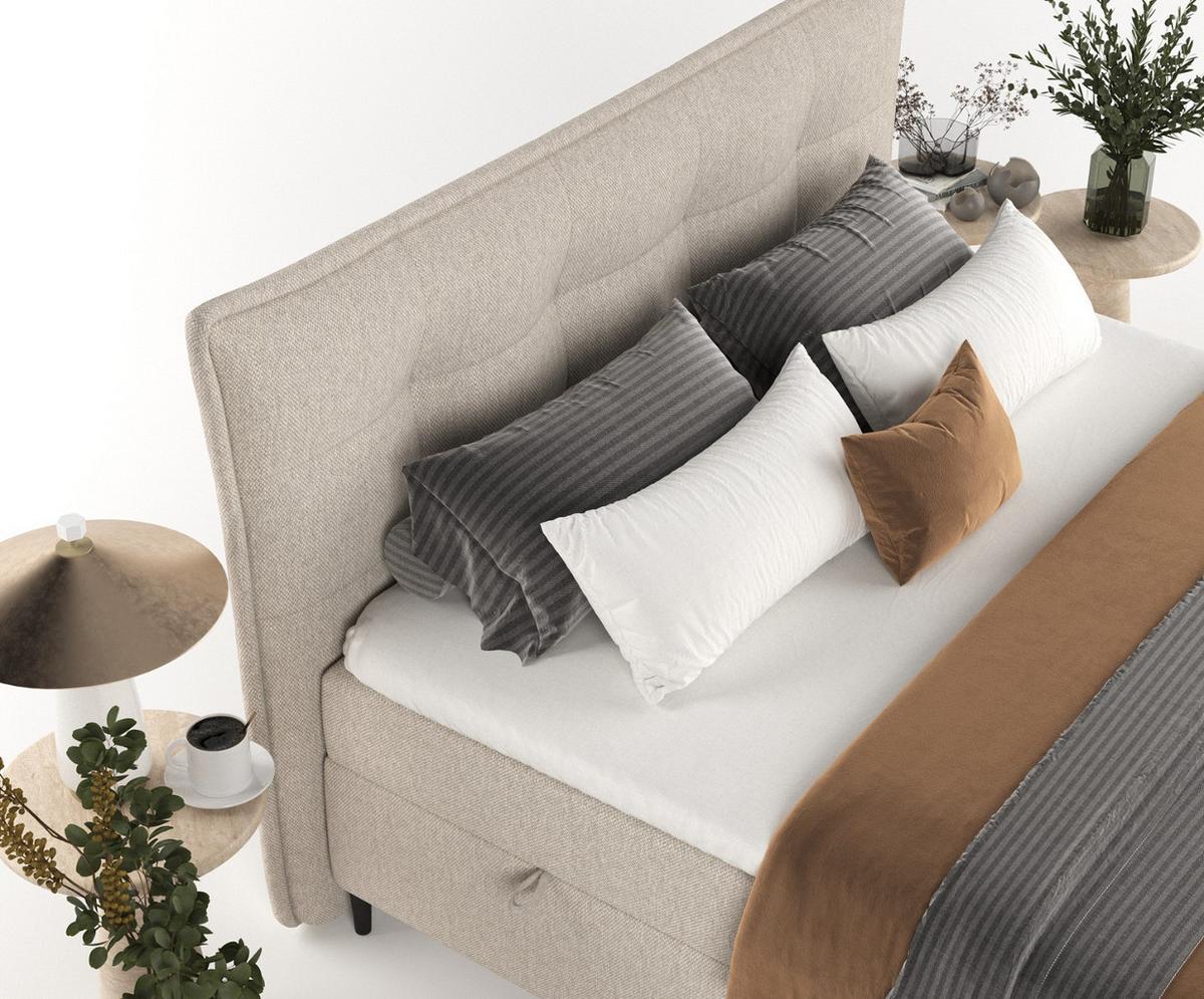 BOXBETT Las Palmas 180/200 cm Hellbeige im Megan Stoff - Sandfarben/Schwarz, Holz/Holzwerkstoff (180/200cm) - AltaBeds
