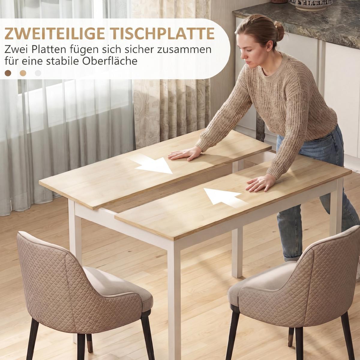 ESSTISCH Kiefernholz Natur - Naturfarben/Weiß, Holz (120/75/75cm) - HOMCOM