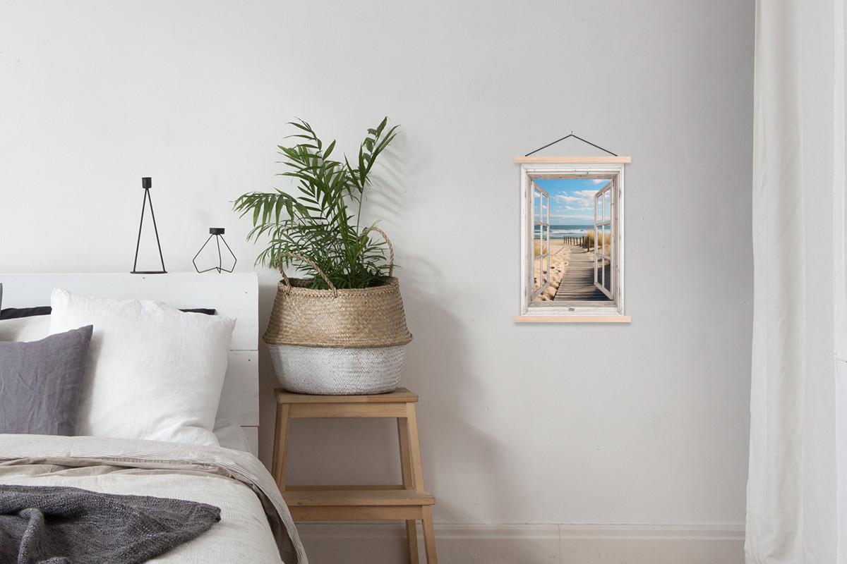 POSTER MIT MAGNETLEISTEN Fenster - Meer - Küste - Natur - Ausblick - Strand - Wattenmeer Deko Wohnzimmer 40x60 cm - Beige, Textil (40/60/0.15cm) - MuchoWow