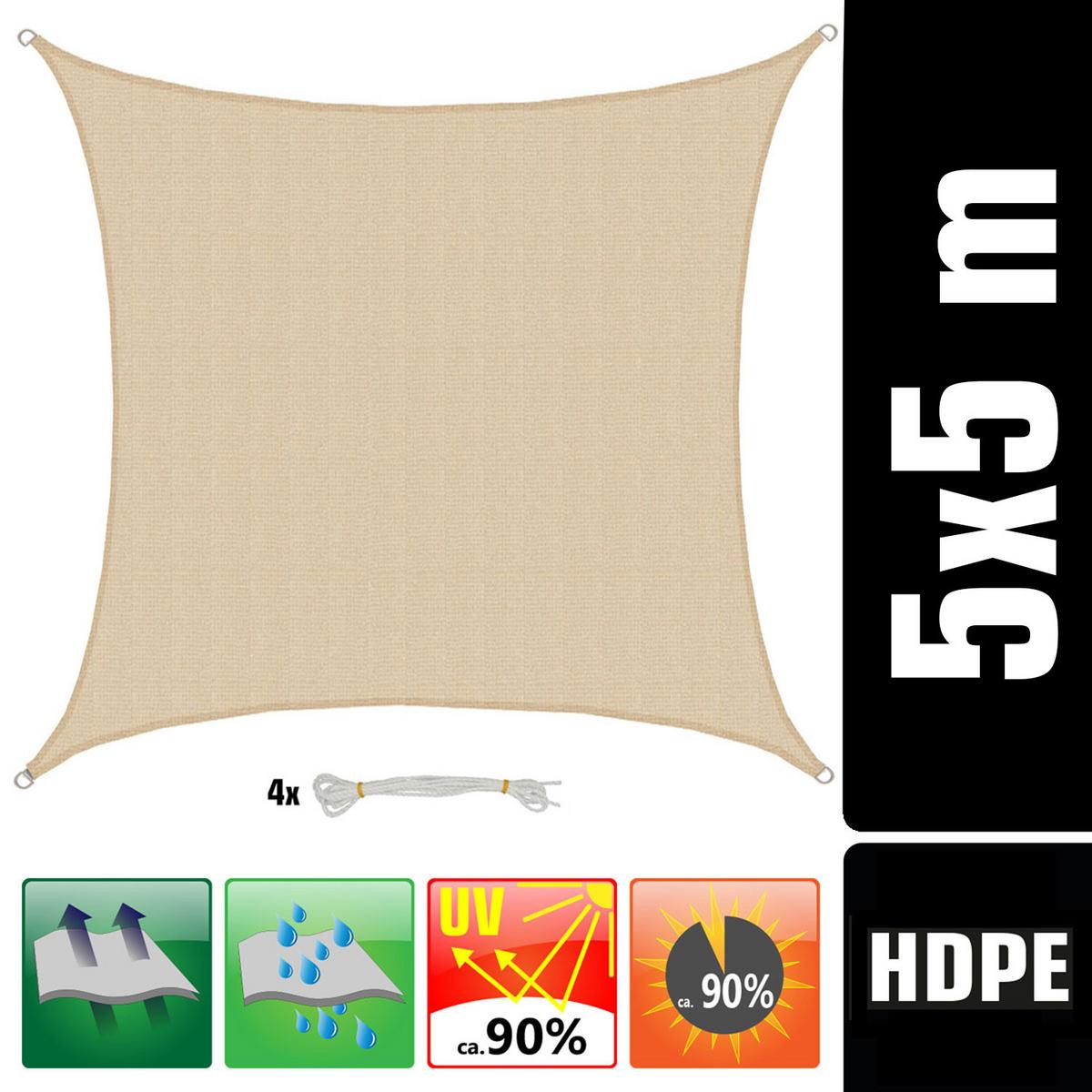 UV-SONNENSEGEL 5/5 m, Viereckig, Wasserdurchlässig, Beige - Beige, Kunststoff (500/500cm) - Amanka