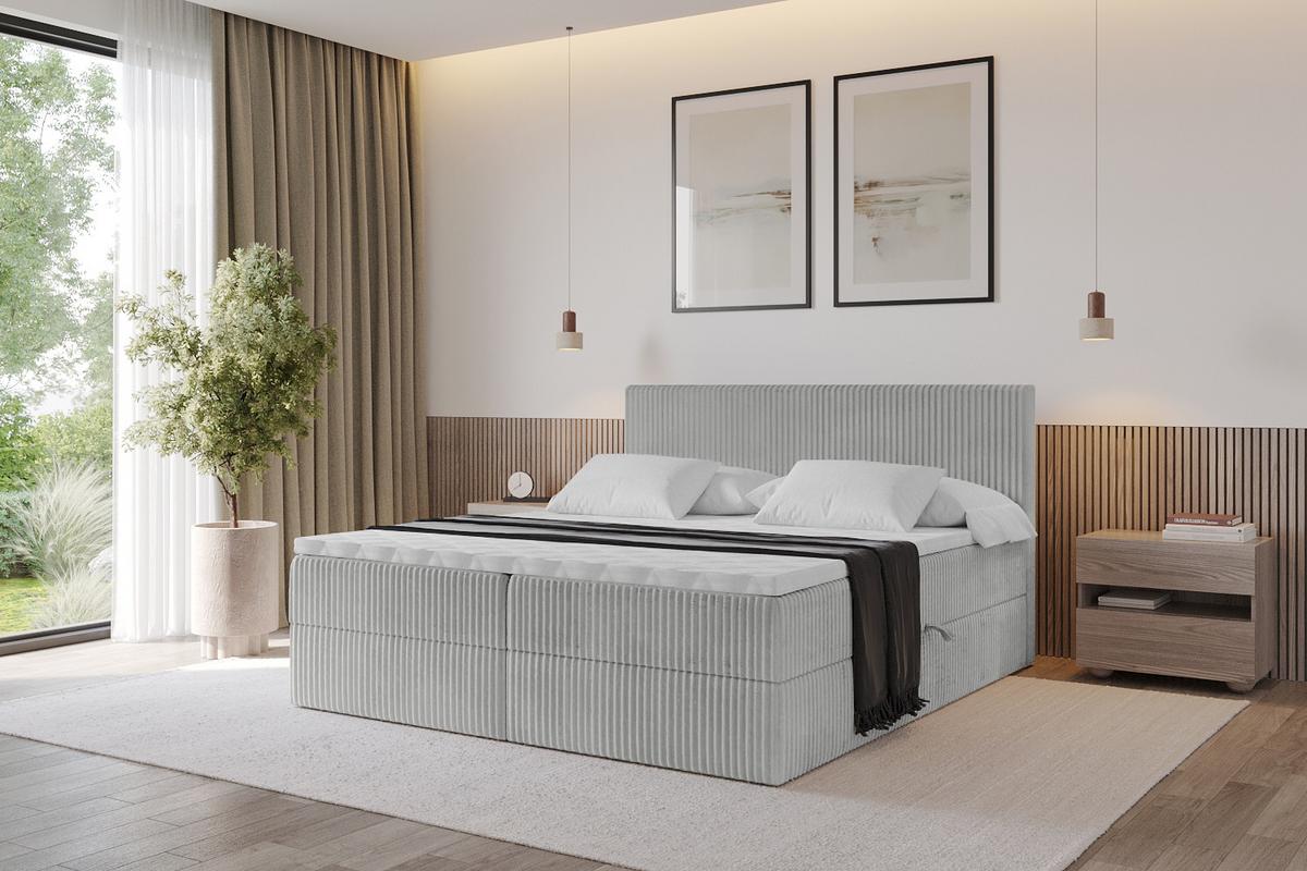 BOXBETT mit Matratze H3 und Lattenrost - TOLO - 140x200 Cord - Hellgrau - Hellgrau, Holzwerkstoff/Kunststoff (140/200cm) - ALTDECOR
