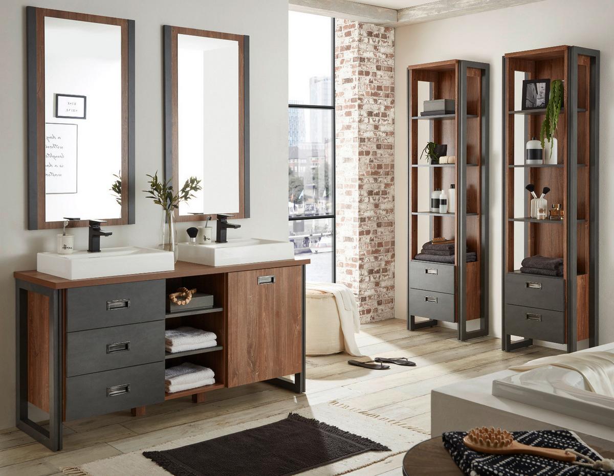 WASCHTISCHKOMBI Eiche Stirling und Grau, Doppelwaschtisch inklusive 2x Waschbecken, 138 x 75 cm - Eichefarben/Grau, Holzwerkstoff/Metall (138/85/40cm) - Furn.Design