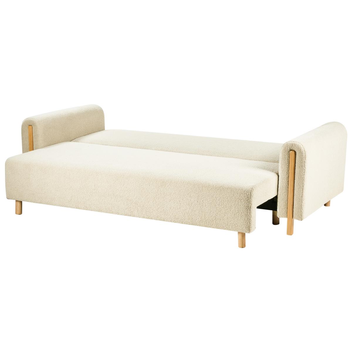 SCHLAFSOFA 3-Sitzer Bouclé Cremeweiß mit Stauraum Kvam - Creme, Textil (242/85/99cm) - Beliani
