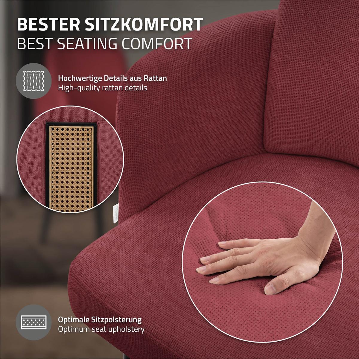 ESSZIMMERSTÜHLE 2er Set Rot mit Stoffbezug Rattan Optik - Rot/Schwarz, Textil/Metall (59/86/59cm) - ML-DESIGN