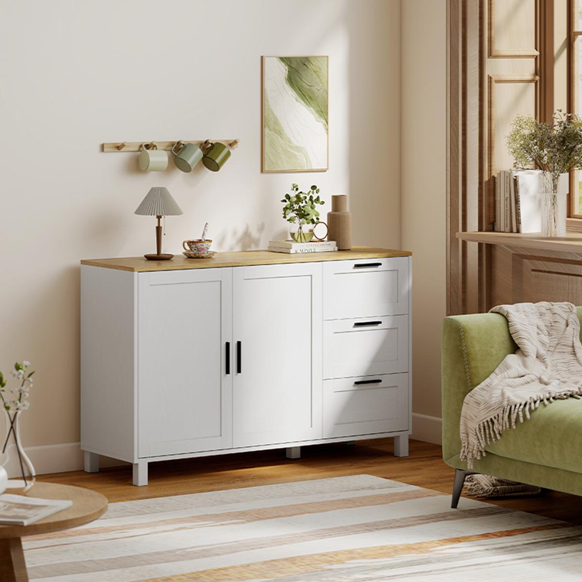 SIDEBOARD Spanplatte Weiß - Schwarz/Weiß, Holzwerkstoff/Metall (38/76/120cm) - HOMCOM