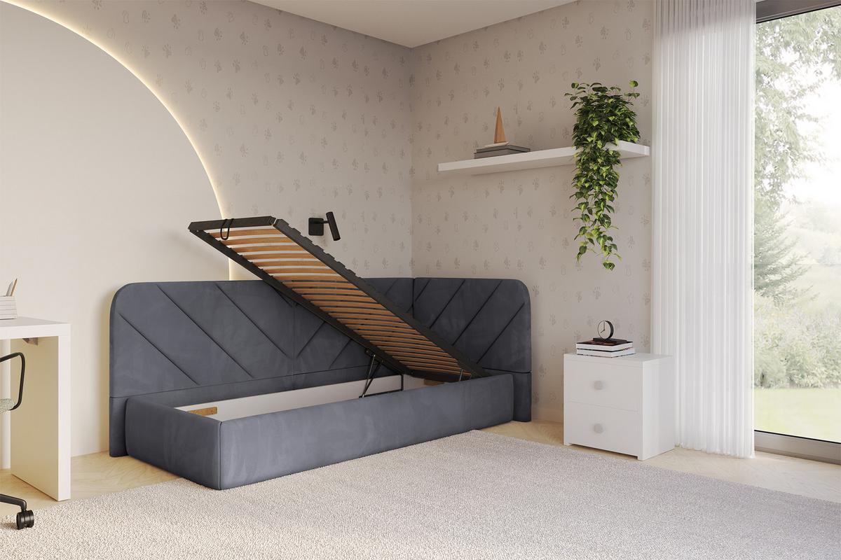 EINZELLBETT Jugendbett mit Bettkasten, Links - FIKY 80x200 Dunkelgrau - Dunkelgrau, Holzwerkstoff/Textil (80/200cm) - ALTDECOR