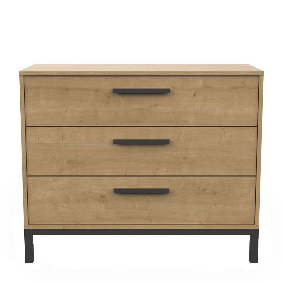 KOMMODE mit 3 Schubladen, in einem Dekor aus Eiche und mattem Schwarz Craft - L90,7 cm - Beige/Schwarz, Holzwerkstoff (39.6/74.6/98.5cm) - Demeyere