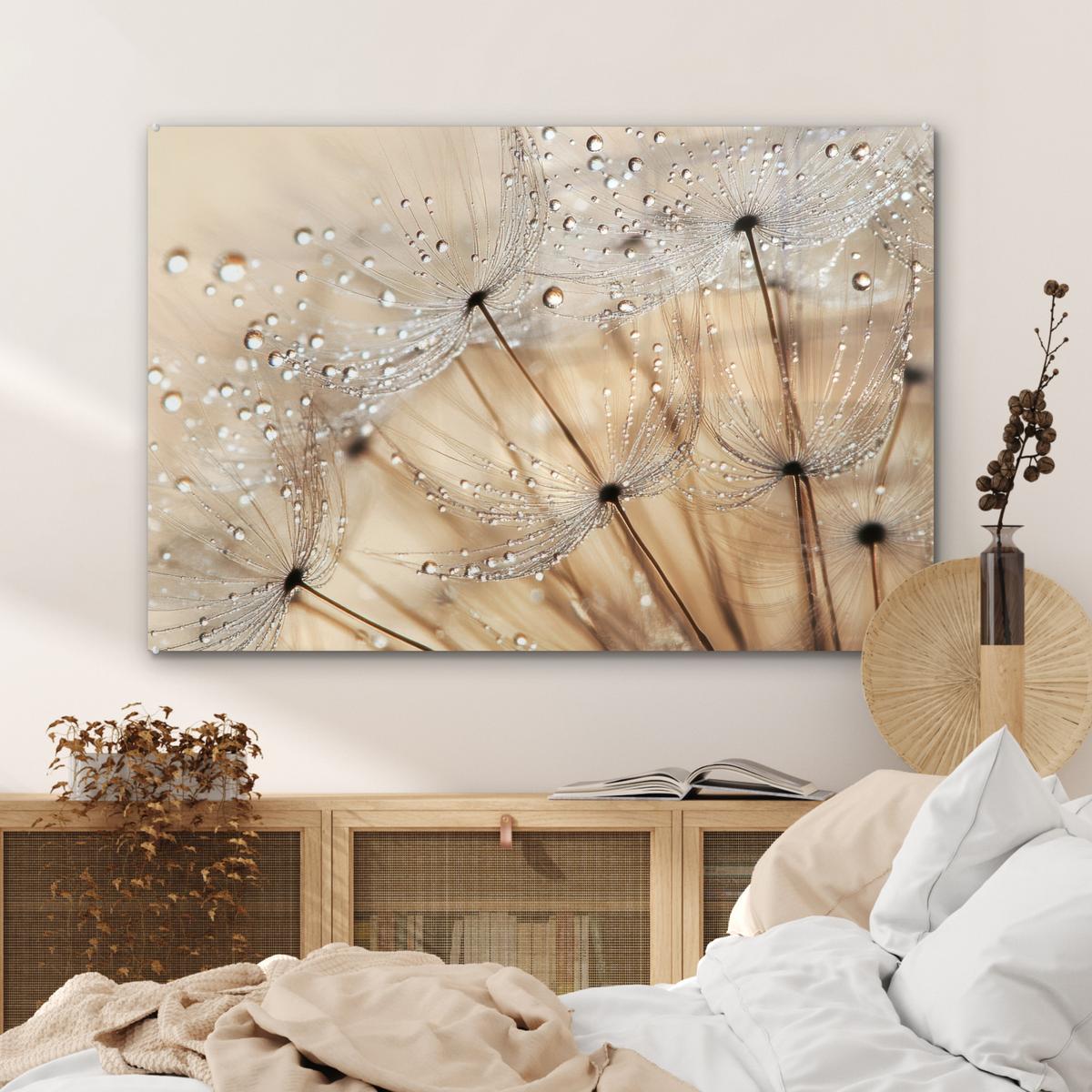 ACRYLGLASBILD Löwenzahn - Abstrakt - Natur - Beige Wandbild Schlafzimmer 120x80 cm - Braun, Glas (120/80cm) - MuchoWow