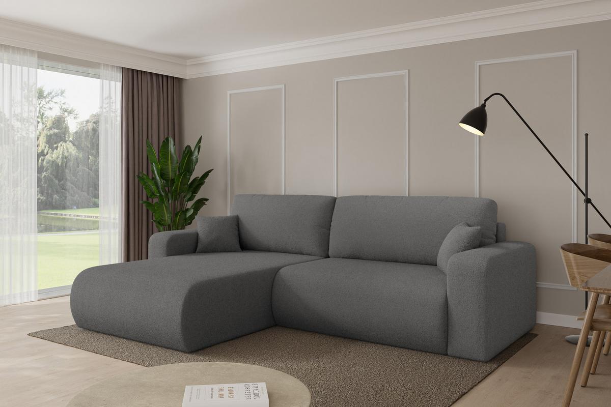 ECKSOFA mit Schlaffunktion Ottomane Links BERY-L 276x193x88 Grau Bouclé - Schieferfarben/Schwarz, Holzwerkstoff/Kunststoff (276/193cm) - ALTDECOR