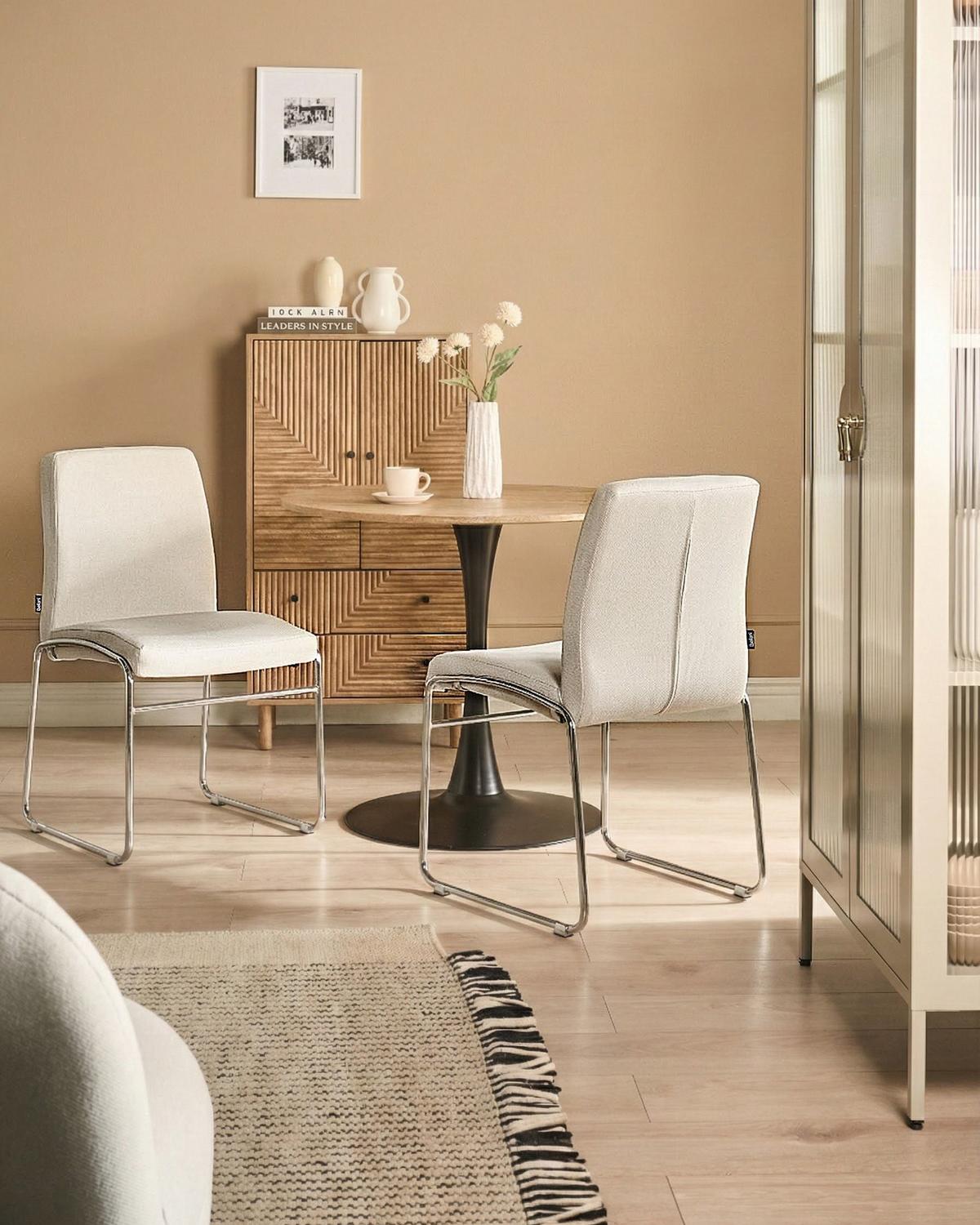 ESSZIMMERSTUHL 2er-Set Stoff Hellbeige Lecco - Beige, Textil (49/85/50cm) - Beliani