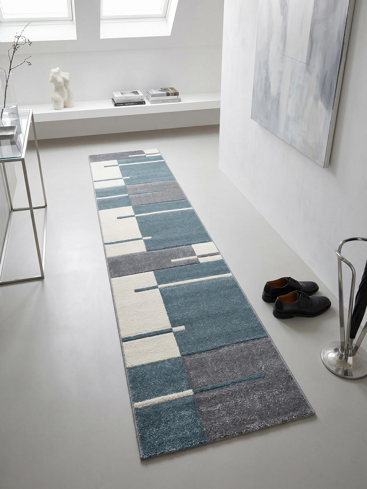 KURZFLORTEPPICH LATEMAR, kariert, Blau, 80 x 300 cm - Blau, Textil (300/80cm) - KADIMA DESIGN