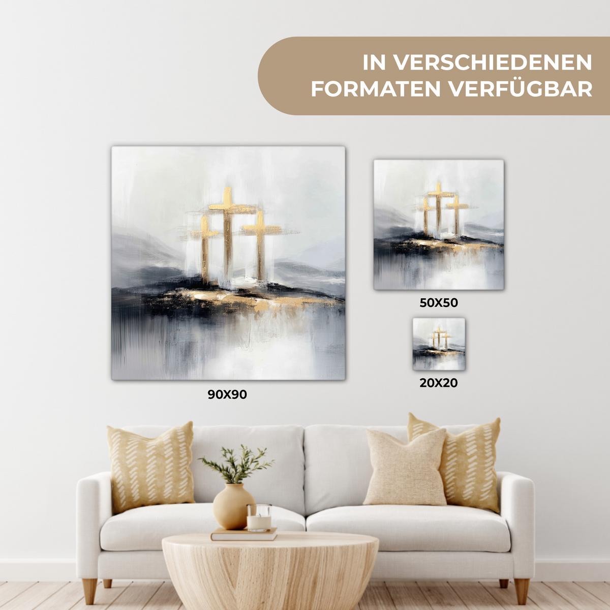 LEINWANDBILD Abstrakt - Malerei - Christentum - Kreuz Wandbild Wohnzimmer 50x50 cm - Weiß, Textil (50/50cm) - MuchoWow