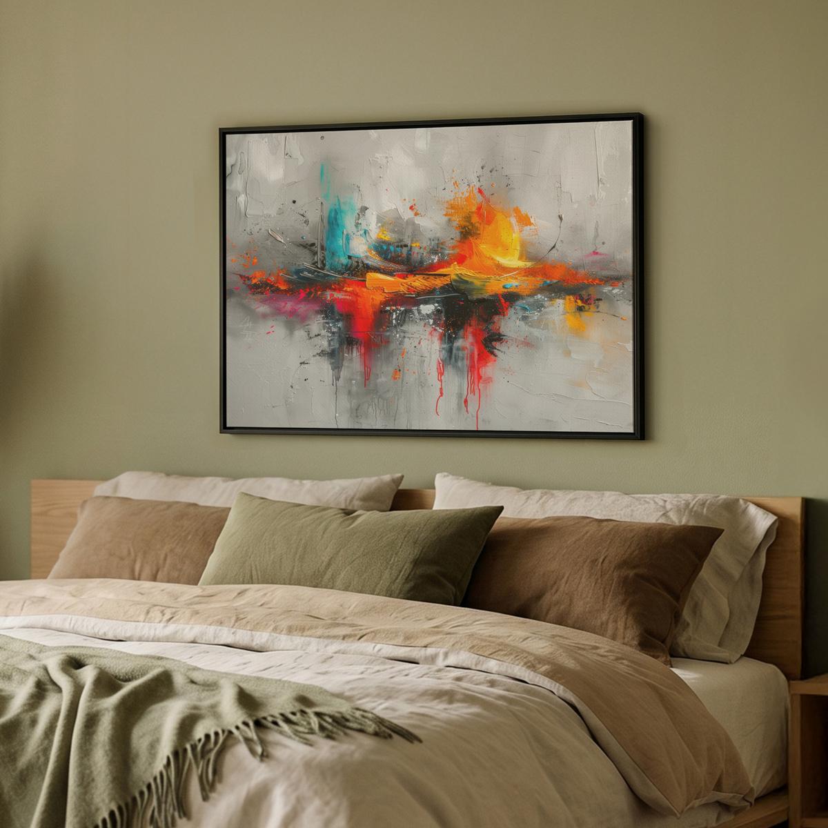 LEINWAND Bilder mit Rahmen - Moderne Kunst - Orange - Grau - Abstrakt - 80x60 - Hellgrau, Textil (80/60cm) - MuchoWow