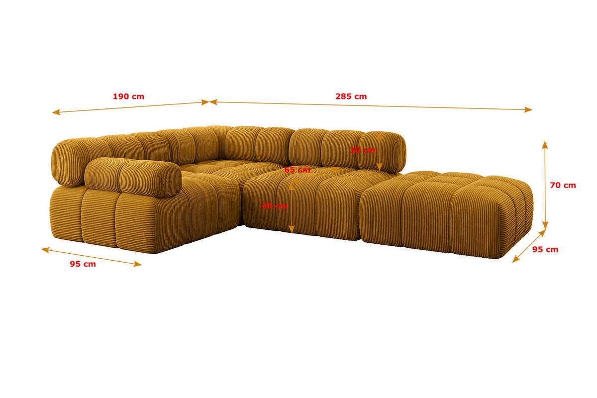 ECKSOFA modulares Sofa Felto-L1 - 285x190x70 cm Senfgelb Cord - Currygelb, Holzwerkstoff/Textil (285/190cm) - ALTDECOR