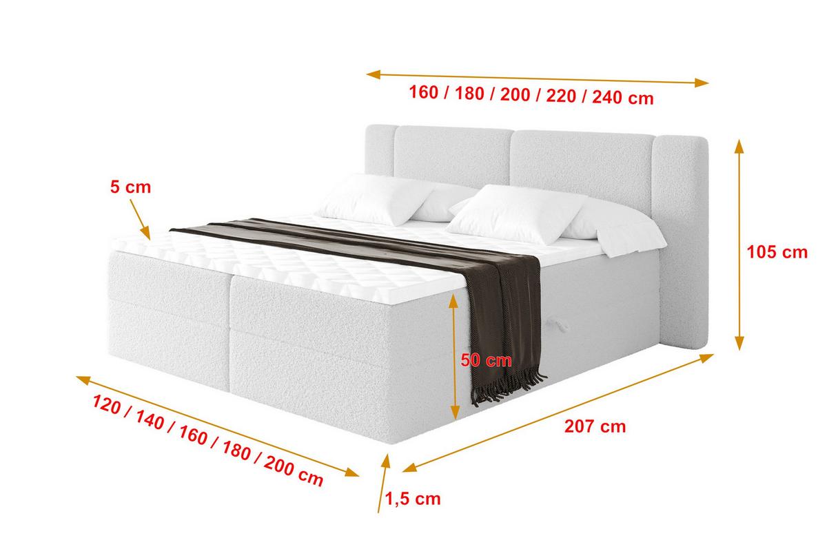 BOXBETT mit Matratze H3 - EVON - 180x200 cm Weiß - Weiß, Holzwerkstoff (180/200cm) - ALTDECOR