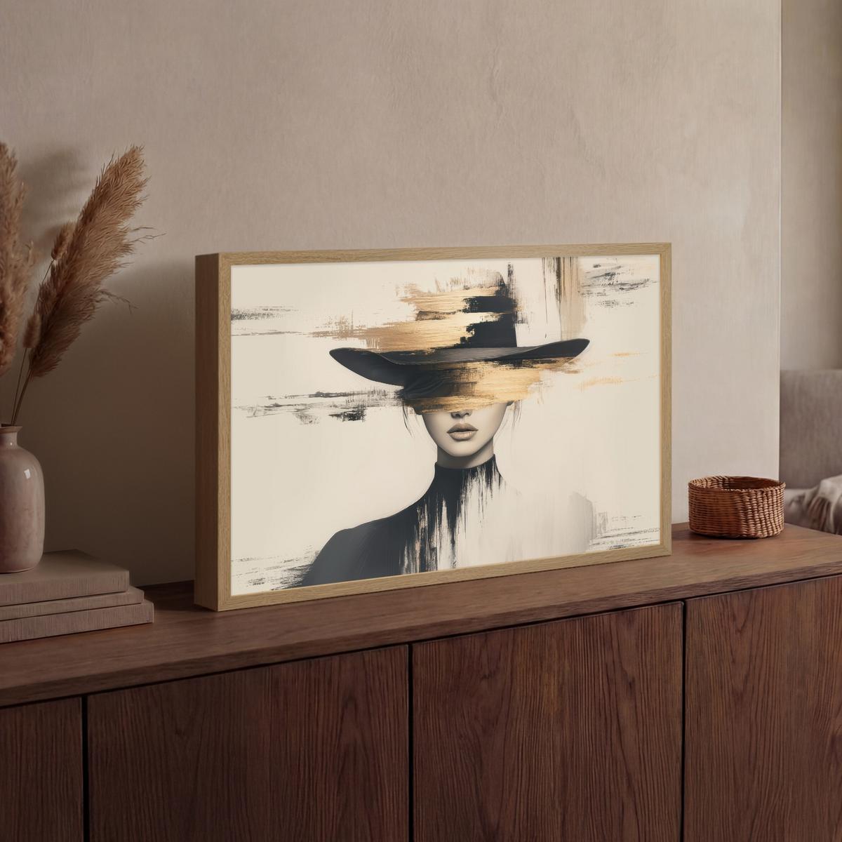 WANDLEUCHTE MIT AKKU Frau - Hut - Farbe 60x40 cm - Creme, Holzwerkstoff (60/40/8cm) - OnlyWow