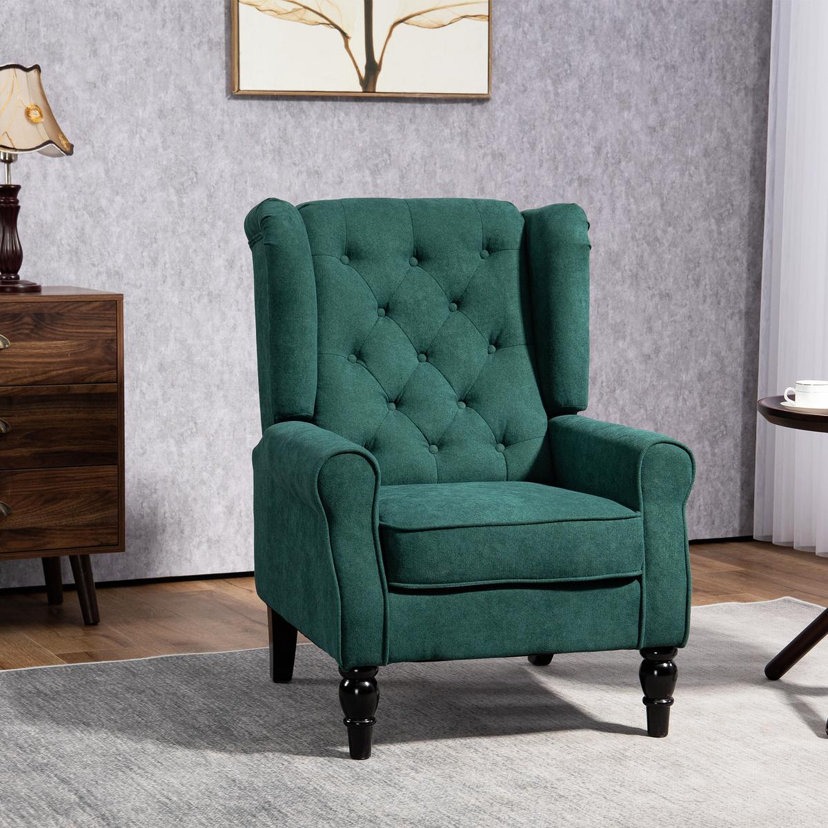 OHRENSESSEL Gepolstert Sessel mit Tufting, hoher Rückenlehne bis 160 kg - Smaragdgrün/Dunkelgrün, Holz/Textil (74/102/86cm) - HOMCOM