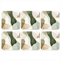 GLASUNTERSETZER 6er-Set Japandi - Abstrakt - Grün 10x10 cm - Dunkelgrün, Naturmaterialien (10/0.2cm) - MuchoWow